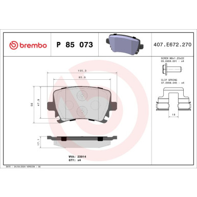 BREMBO Bremsklötze HA P 85 073 BREMBO Bremsklötze HA P 85 073