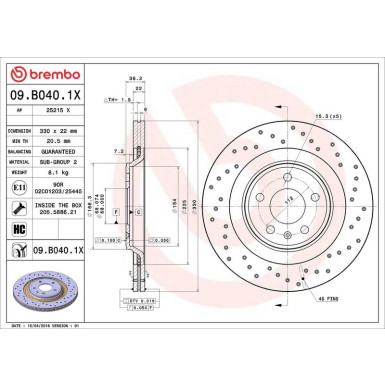 Bremsscheibe HA Xtra 09.B040.1X Bremsscheibe HA Xtra 09.B040.1X