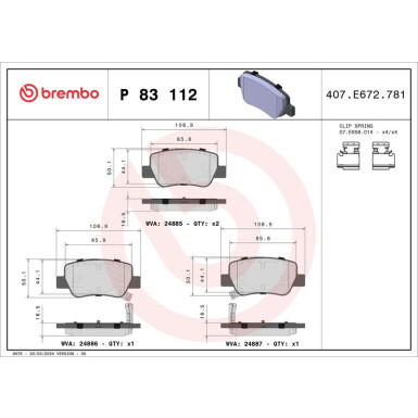 BREMBO Bremsklötze HA TOYOTA Avensis 09 PRIME LINE P 83 112