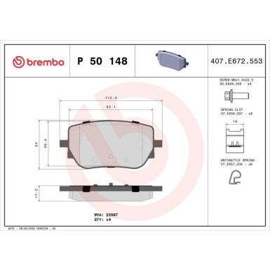 BREMBO Bremsklötze HA P 50 148 BREMBO Bremsklötze HA P 50 148