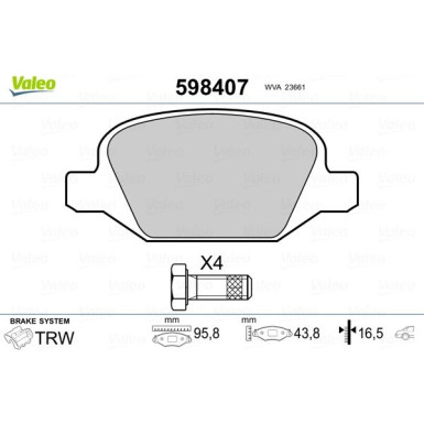VALEO Bremsbeläge 598407 VALEO Bremsbeläge 598407