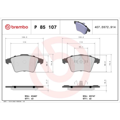 BREMBO Bremsklötze VA P 85 107 BREMBO Bremsklötze VA P 85 107