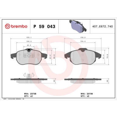 BREMBO Bremsklötze VA P 59 043 BREMBO Bremsklötze VA P 59 043