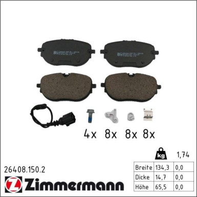ZIMMERMANN Bremsbelagsatz, Scheibenbremse 26408.150.2 ZIMMERMANN Bremsbelagsatz, Scheibenbremse 26408.150.2