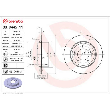 Bremsscheibe HA HYUNDAI Elantra KIA Niro 11 PRIME LINE - UV Coated 08.D445.11 Bremsscheibe HA HYUNDAI Elantra KIA Niro 11 PRIME LINE - UV Coated 08.D445.11