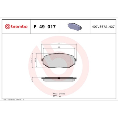 BREMBO Bremsklötze VA P 49 017 BREMBO Bremsklötze VA P 49 017