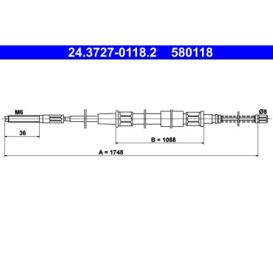 Seilzug, Feststellbremse 24.3727-0118.2 Seilzug, Feststellbremse 24.3727-0118.2