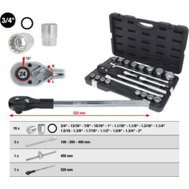KS TOOLS Steckschlüsselsatz 3/4 , 21-teilig, zwölfkant 911.0751 KS TOOLS Steckschlüsselsatz 3/4 , 21-teilig, zwölfkant 911.0751