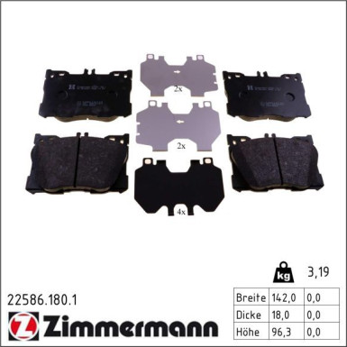 ZIMMERMANN Bremsbelagsatz, Scheibenbremse 22586.180.1 ZIMMERMANN Bremsbelagsatz, Scheibenbremse 22586.180.1