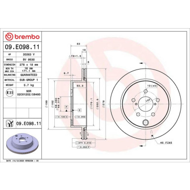 Bremsscheibe HA SUBARU Forester 12 PRIME LINE - UV Coated 09.E098.11