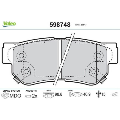 VALEO Bremsbeläge 598748
