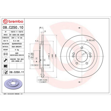 80 482 018 Bremsscheibe HA 08.C250.11 80 482 018 Bremsscheibe HA 08.C250.11