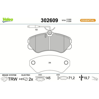 VALEO Bremsbeläge 302609 VALEO Bremsbeläge 302609