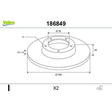 VALEO Bremsscheibe 186849 VALEO Bremsscheibe 186849