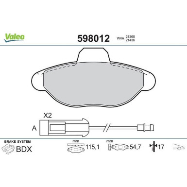 VALEO Bremsbeläge 598012 VALEO Bremsbeläge 598012