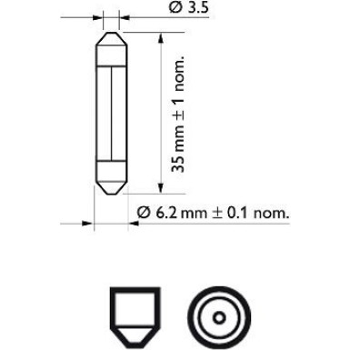 Rohrglühlampe 12V/3W 6,2X35mm (Ohne Ece) 12848CP Rohrglühlampe 12V/3W 6,2X35mm (Ohne Ece) 12848CP