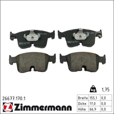 ZIMMERMANN Bremsbelagsatz, Scheibenbremse 26677.170.1 ZIMMERMANN Bremsbelagsatz, Scheibenbremse 26677.170.1