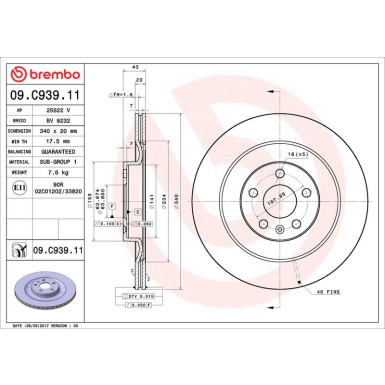 76 482 027 Bremsscheibe HA 09.C939.11 76 482 027 Bremsscheibe HA 09.C939.11