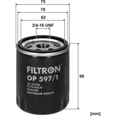 FILTRON Ölfilter OP 597/1 FILTRON Ölfilter OP 597/1