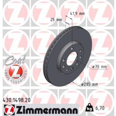 ZIMMERMANN Bremsscheibe 430.1498.20 Coat Z