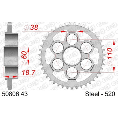 AFAM Kettenrad STAHL 43 Zähne 50806-43 AFAM Kettenrad STAHL 43 Zähne 50806-43