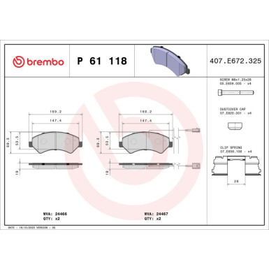BREMBO Bremsklötze VA CITROEN,FIAT,PEUGEOT 06 PRIME LINE P 61 118