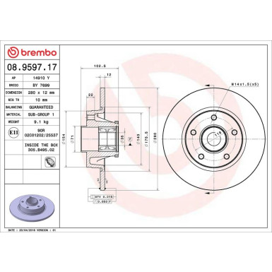 85 482 026 m.Radl. Bremsscheibe HA OPEL Vivaro,NISSAN,RENAULT 01 PRIME LINE - With Bearing Kit 08.9597.17