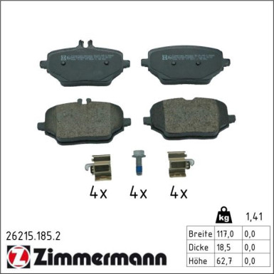 ZIMMERMANN Bremsbelagsatz, Scheibenbremse 26215.185.2 ZIMMERMANN Bremsbelagsatz, Scheibenbremse 26215.185.2