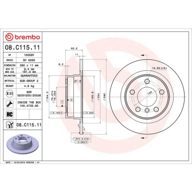 11 482 068 Bremsscheibe HA 08.C115.11 11 482 068 Bremsscheibe HA 08.C115.11