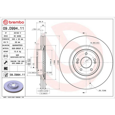 Bremsscheibe VA GENESIS G70 17 PRIME LINE - UV Coated 09.D994.11