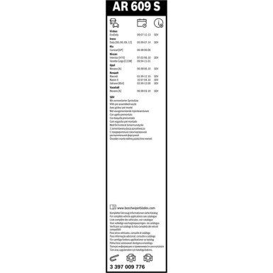 Bosch Scheibenwischer Aerotwin AR609S BOSCH AeroTwin 600/600 3397009776 Bosch Scheibenwischer Aerotwin AR609S BOSCH AeroTwin 600/600 3397009776