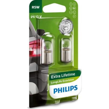 R5W 12V 5W BA15s LongLife EcoVision 2 Stück Blister Philips Bis zu 4-fache Lebensdauer 12821LLECOB2