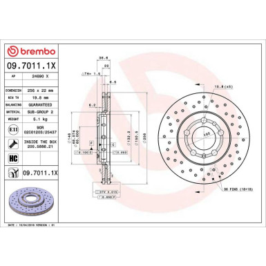 Bremsscheibe VA Xtra AUDI A1,A3,VW Golf,SEAT,SKODA 96 XTRA LINE - Xtra 09.7011.1X Bremsscheibe VA Xtra AUDI A1,A3,VW Golf,SEAT,SKODA 96 XTRA LINE - Xtra 09.7011.1X