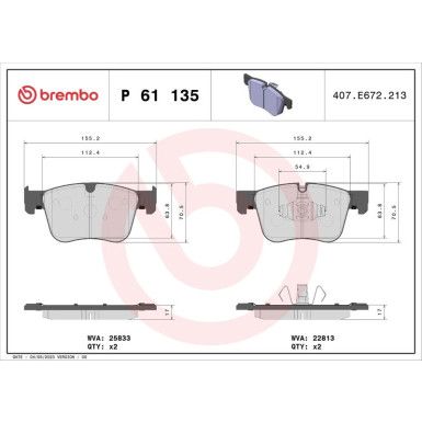 BREMBO Bremsklötze VA CITROEN Berlingo PEUGEOT 508, Rifter 16 PRIME LINE P 61 135 BREMBO Bremsklötze VA CITROEN Berlingo PEUGEOT 508, Rifter 16 PRIME LINE P 61 135