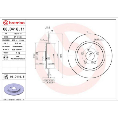 Bremsscheibe HA LEXUS CT TOYOTA Urban Cruiser 07-16 PRIME LINE - UV Coated 08.D416.11 Bremsscheibe HA LEXUS CT TOYOTA Urban Cruiser 07-16 PRIME LINE - UV Coated 08.D416.11