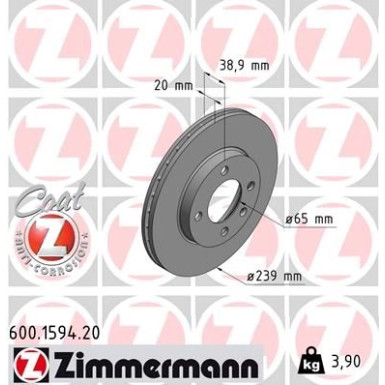 ZIMMERMANN Bremsscheibe 600.1594.20 Coat Z