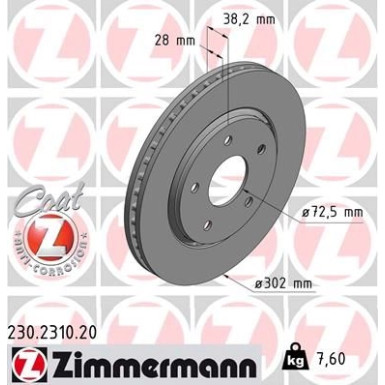 ZIMMERMANN Bremsscheibe 230.2310.20 Coat Z ZIMMERMANN Bremsscheibe 230.2310.20 Coat Z