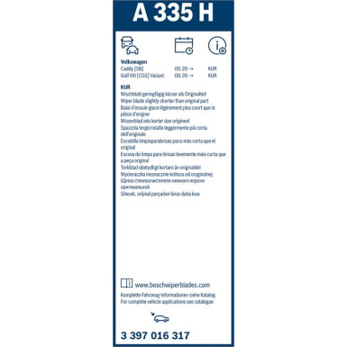 Bosch Scheibenwischer Aerotwin A335H BOSCH Rear Aerotwin 3397016317 Bosch Scheibenwischer Aerotwin A335H BOSCH Rear Aerotwin 3397016317