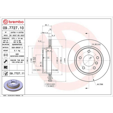 11 482 025 Bremsscheibe HA 09.7727.11 11 482 025 Bremsscheibe HA 09.7727.11