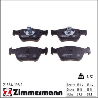 ZIMMERMANN Bremsbeläge 21664.195.1