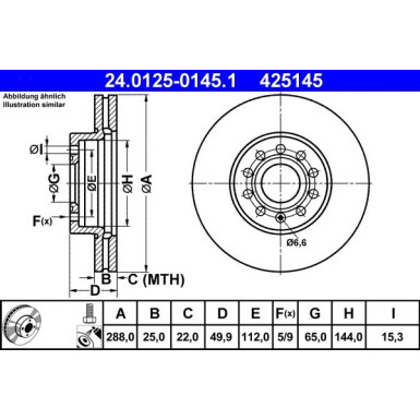 Bremsscheibe Vw P. Golf 5/A3/Octavia/Caddy/Touran 288X25Mm 24.0125-0145.1 Bremsscheibe Vw P. Golf 5/A3/Octavia/Caddy/Touran 288X25Mm 24.0125-0145.1