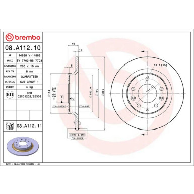 83 482 020 Bremsscheibe HA 08.A112.11 83 482 020 Bremsscheibe HA 08.A112.11