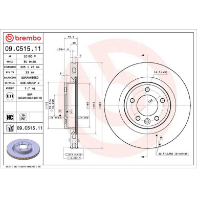 Bremsscheibe HA LAND ROVER PRIME LINE - UV Coated 09.C515.11 Bremsscheibe HA LAND ROVER PRIME LINE - UV Coated 09.C515.11