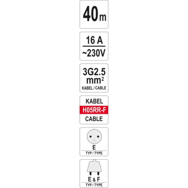 Kabeltrommel 40M 3G 2,5 Franz÷sisch Typ E Nicht Schuko YT-8107 Kabeltrommel 40M 3G 2,5 Franz÷sisch Typ E Nicht Schuko YT-8107