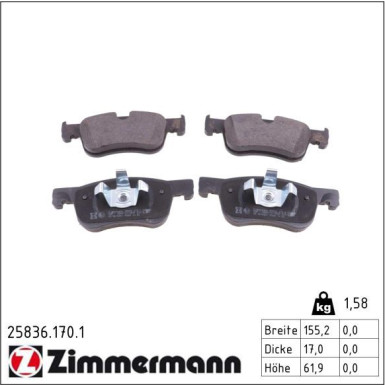 ZIMMERMANN Bremsbeläge 25836.170.1 ZIMMERMANN Bremsbeläge 25836.170.1