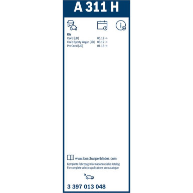 Bosch Wischerblatt AeroTwin A311H 3397013048 Bosch Wischerblatt AeroTwin A311H 3397013048