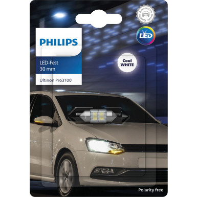 LED Festoon 30mm 12V 0,8W SV8.5 Ultinon Pro 3100 1 Stück Philips Ultinon Pro3100 LED-SI 11860CU31B1