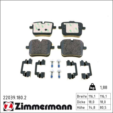 ZIMMERMANN Bremsbelagsatz, Scheibenbremse 22039.180.2 ZIMMERMANN Bremsbelagsatz, Scheibenbremse 22039.180.2