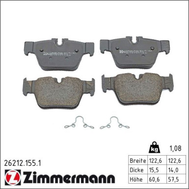 ZIMMERMANN Bremsbelagsatz, Scheibenbremse 26212.155.1 ZIMMERMANN Bremsbelagsatz, Scheibenbremse 26212.155.1