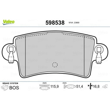 VALEO Bremsbeläge 598538 VALEO Bremsbeläge 598538